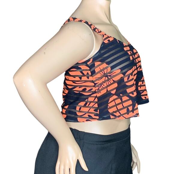 2B Bebe NWT Crop Top Sleeveless Leaf Print Blue/Orange Pullover Size M - Picture 5 of 8